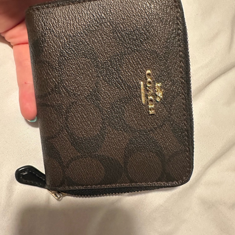 Coach Signature Brown Wallet with Gold Accents